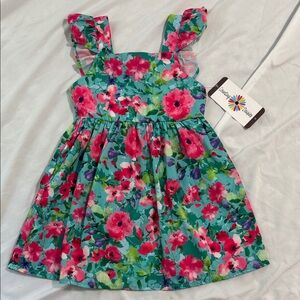 Charming Child Floral Kids Dress in Pink and Green